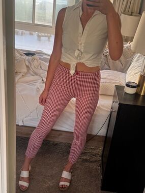 Free People Red Gingham Capris